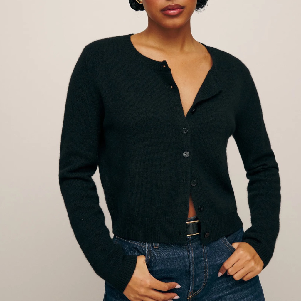 Reformation Black Button-Up Knit Cashmere Cardigan